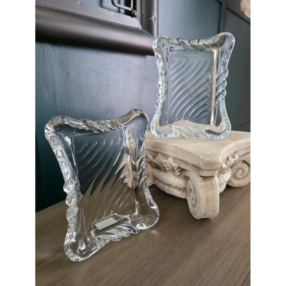 Mikasa Twist Crystal Glass Picture Frame Vtg Set Of 2 3x5 Wedding Baby Shower